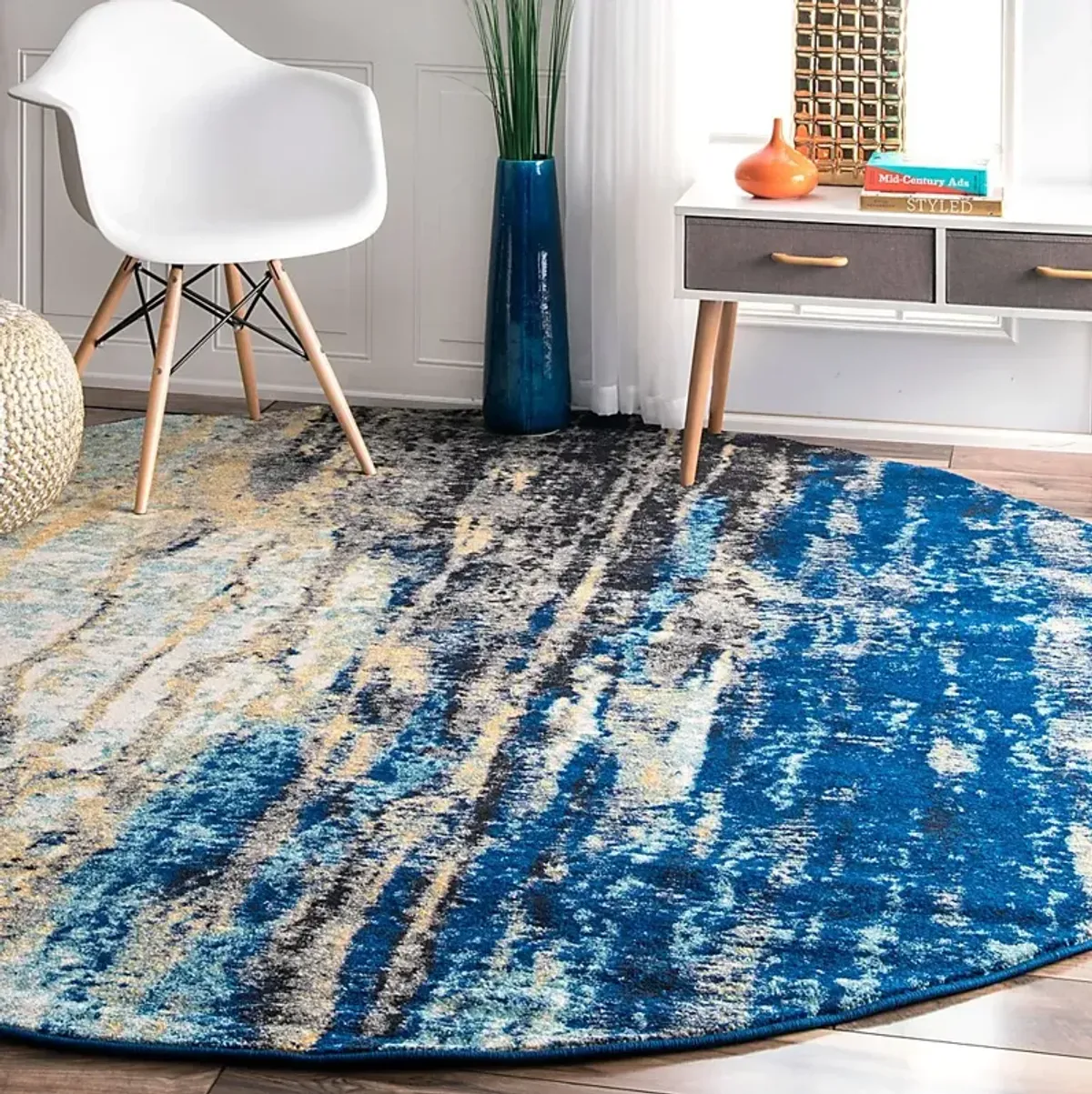 Amerie Blue 5' x 5' Round Rug