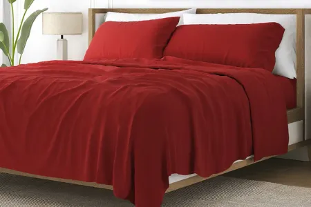 Belden Landing Red 4 Pc King Bed Sheet Set