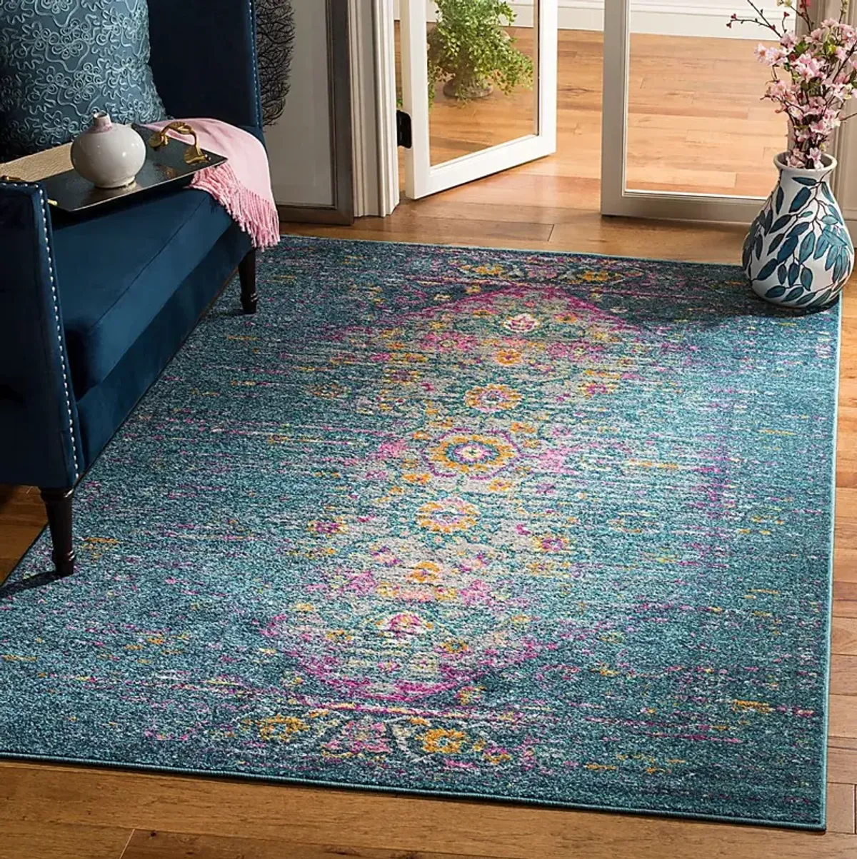 Beltrees Blooms  Blue 5'1 x 7'6 Rug