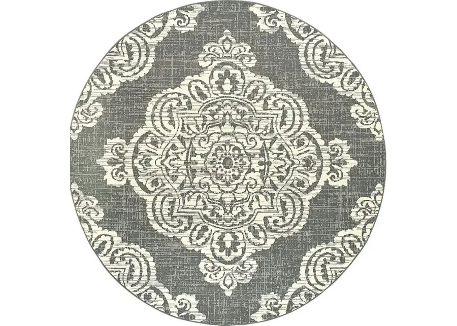 Hamiller Gray 7'10 Round Indoor/Outdoor Rug