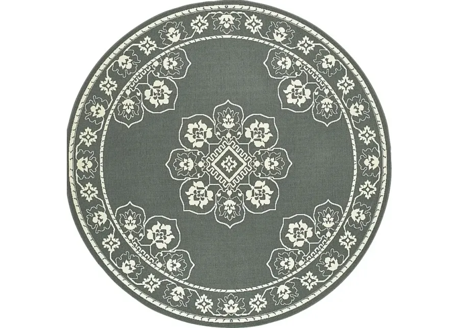 Bassbrook Gray 7'10 Round Indoor/Outdoor Rug