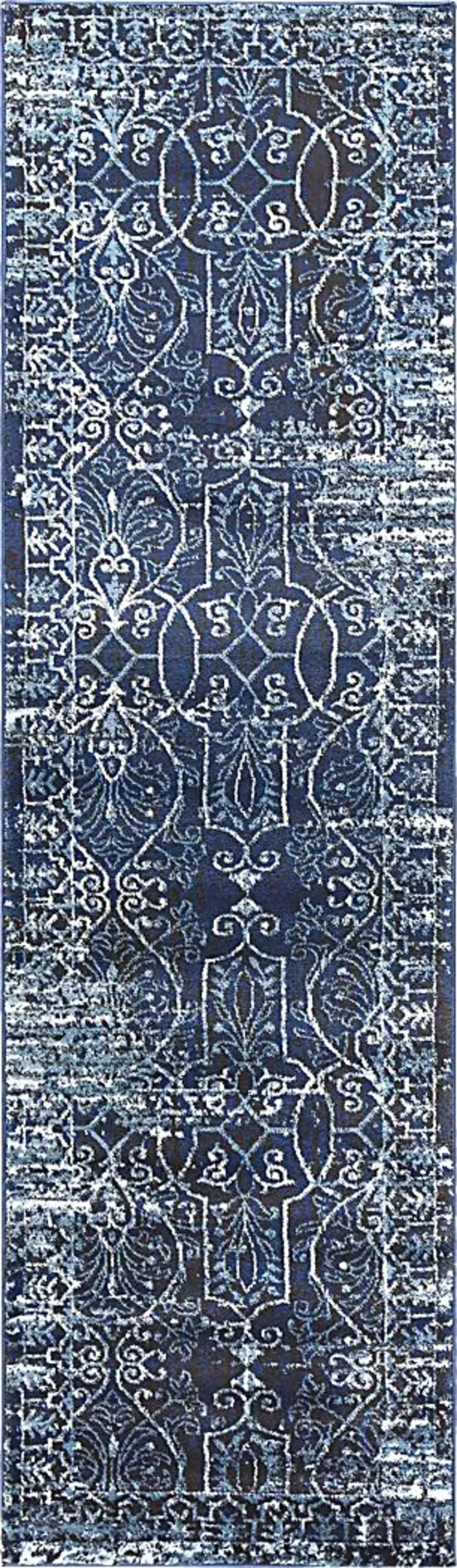 Clarae Blue 3' x 7'7 Runner Rug