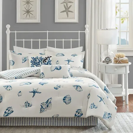Limekiln White Blue 4 Pc Queen Comforter Set