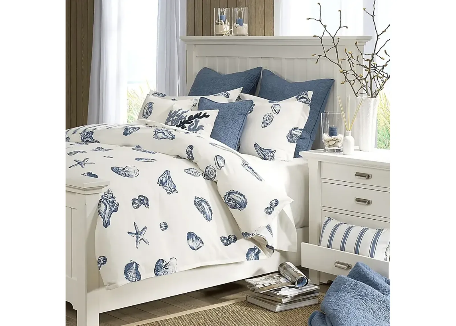 Mahier White Blue 3 Pc Full/Queen Duvet Set