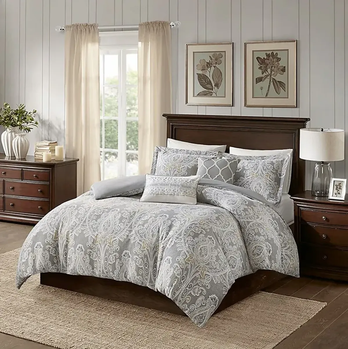 Lulon Gray 5 Pc Full/Queen Duvet Set