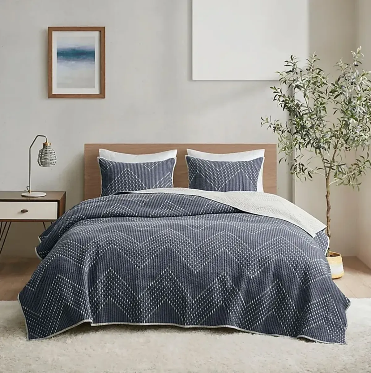 Slothower Navy 3 Pc Full/Queen Coverlet Set