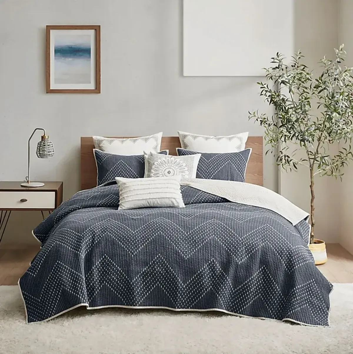 Slothower Navy 3 Pc Full/Queen Coverlet Set