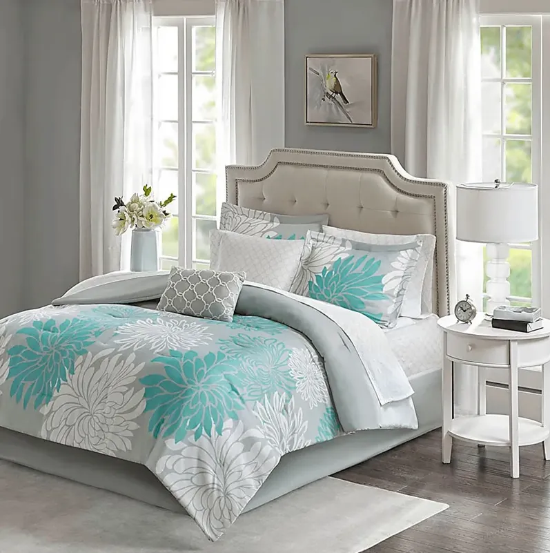 Papania Blue 9 Pc Queen Comforter Set