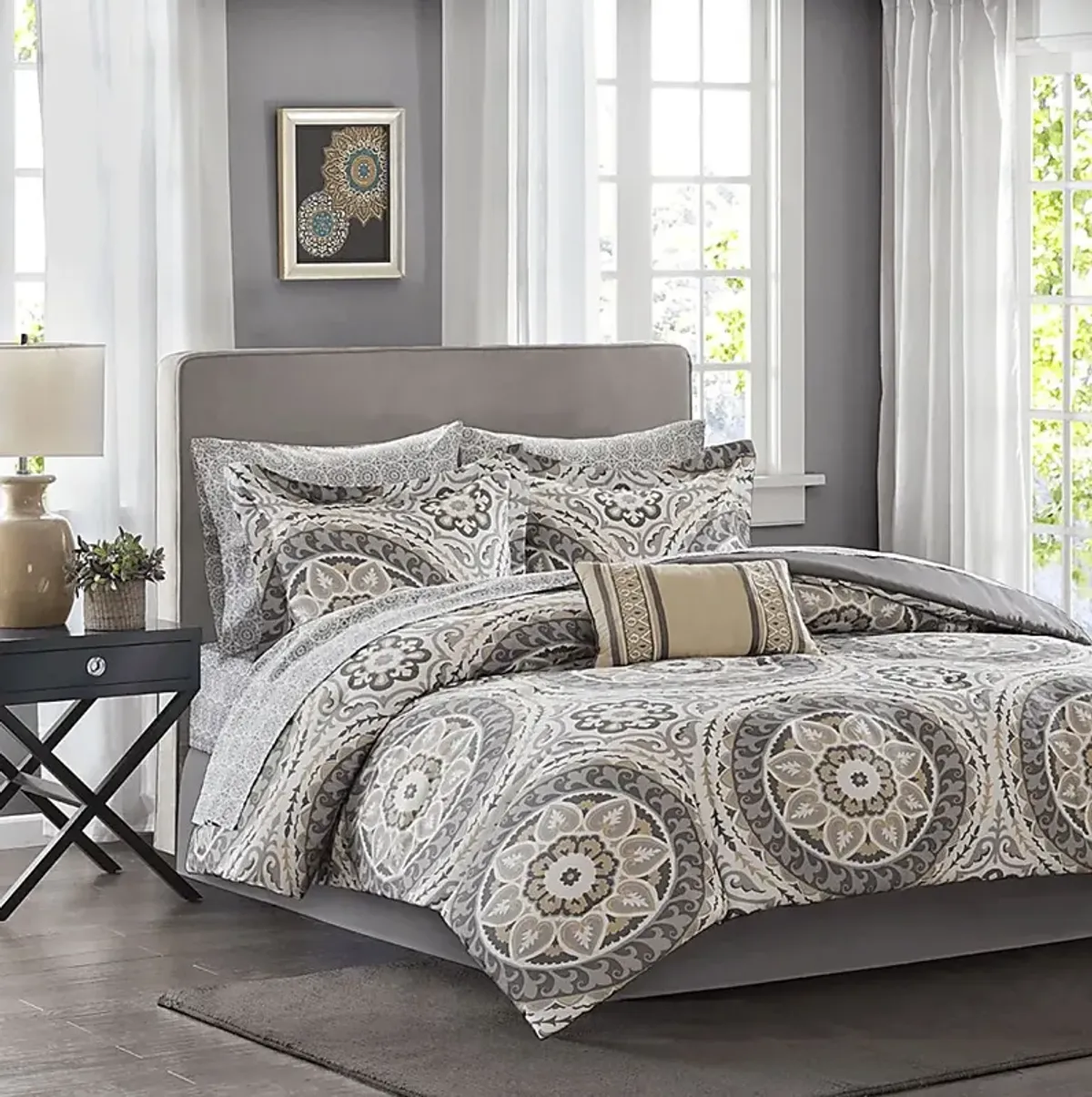 Periston Taupe 9 Pc Queen Comforter Set