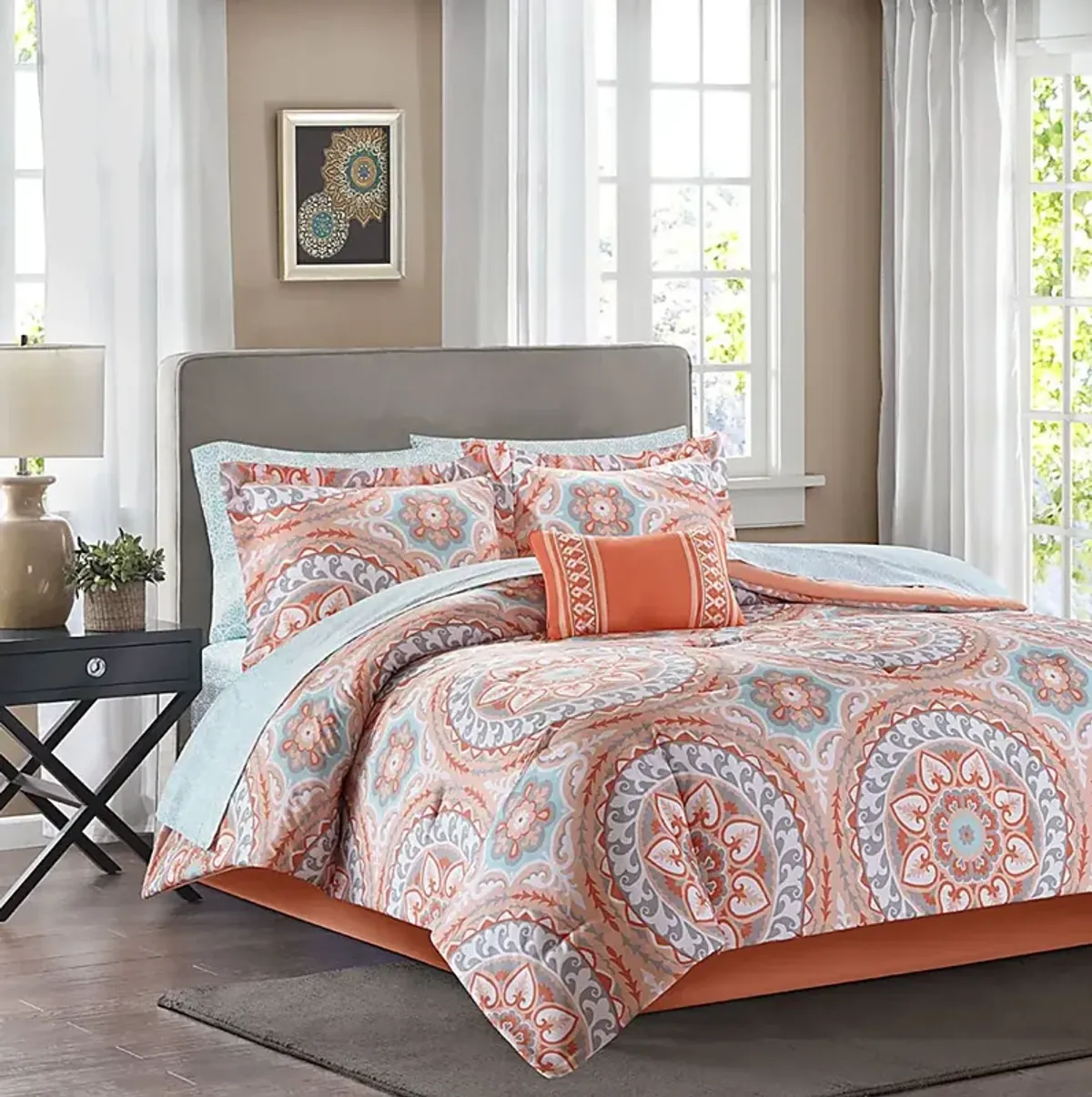 Perrault Coral 9 Pc Queen Comforter Set