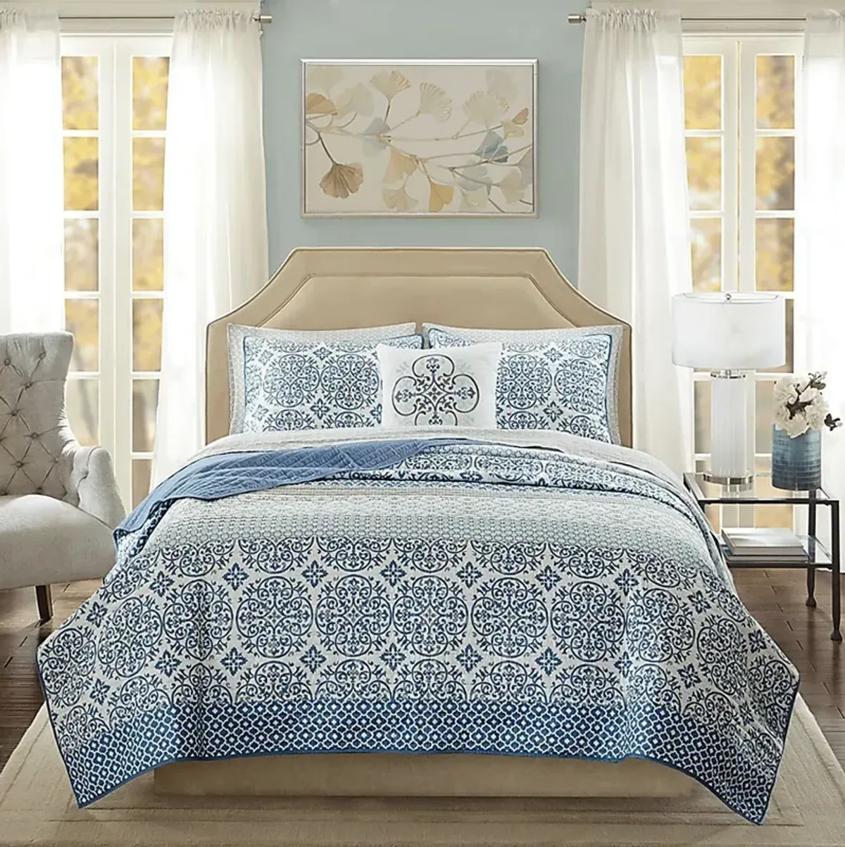 Poeyfarre Blue 8 Pc Full Coverlet Set