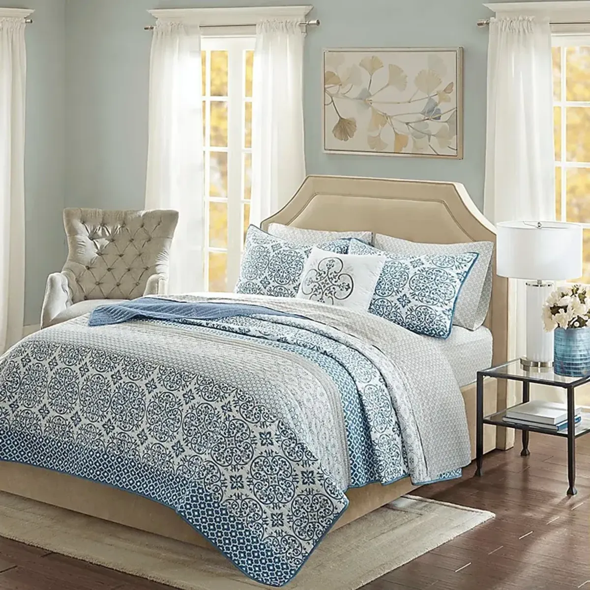 Poeyfarre Blue 8 Pc Full Coverlet Set