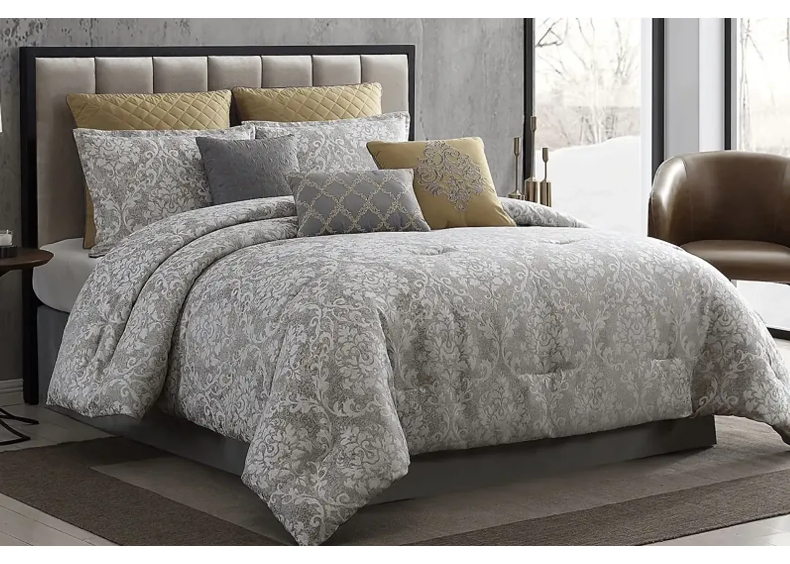 Blenheim Gray 9 Pc Queen Comforter Set