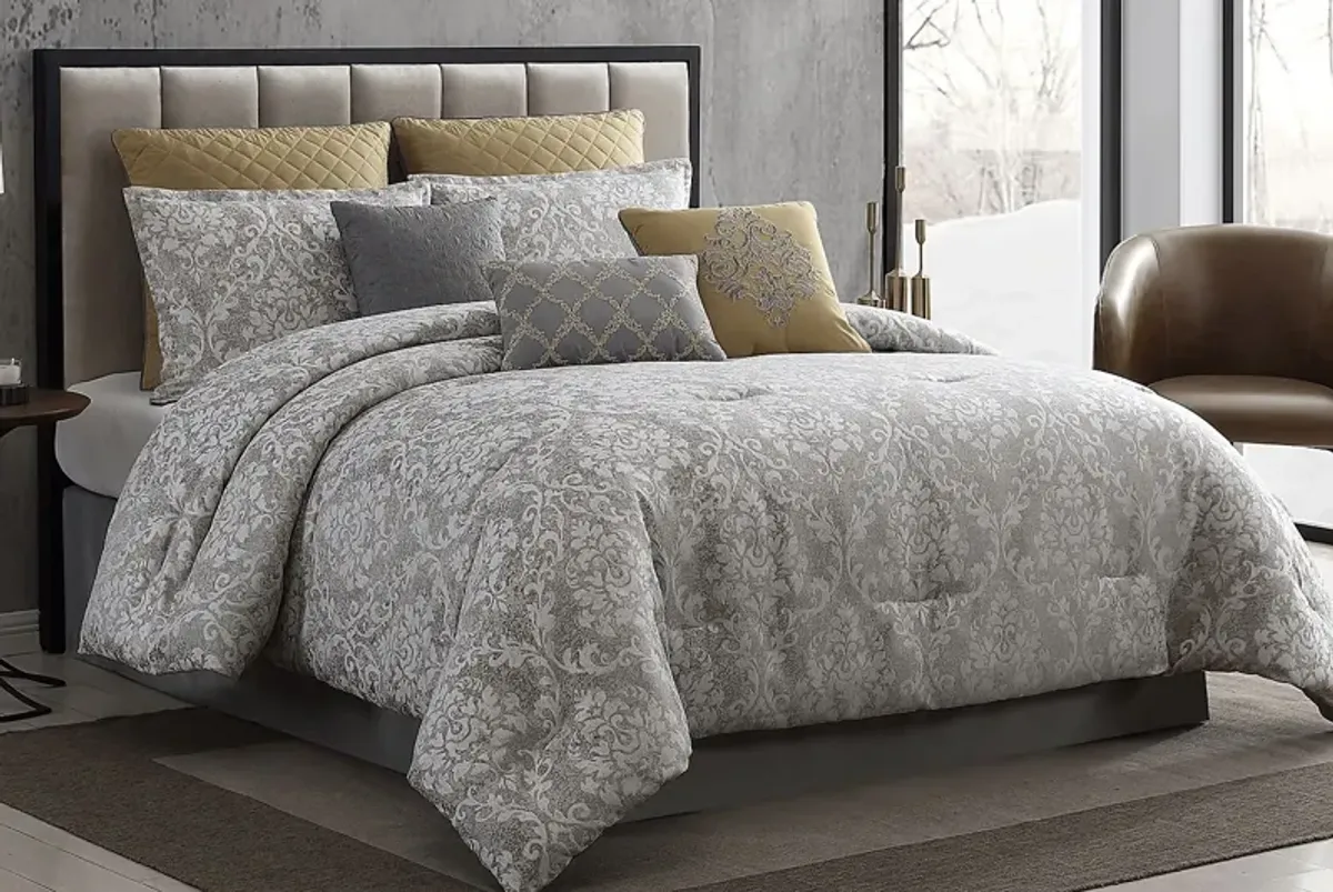 Blenheim Gray 9 Pc Queen Comforter Set