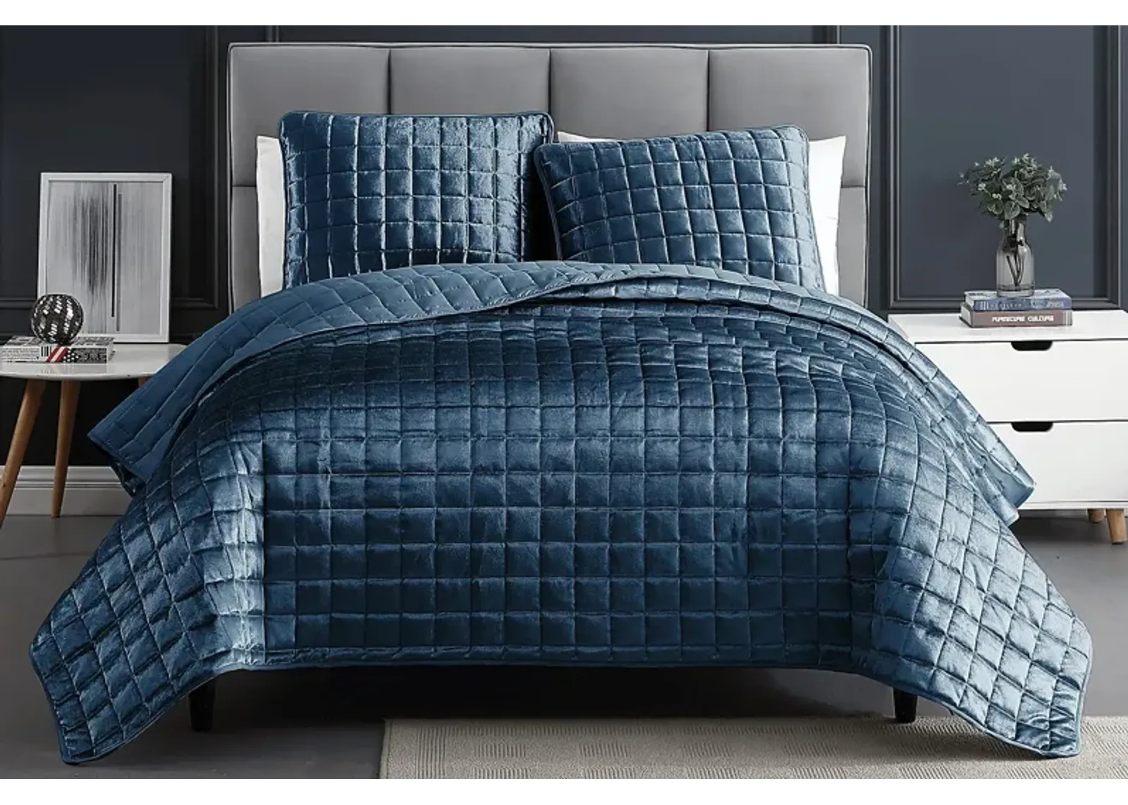 Constock Blue 3 Pc Queen Coverlet Set