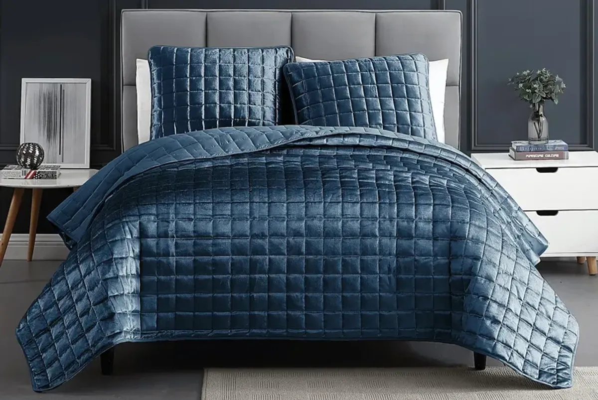 Constock Blue 3 Pc Queen Coverlet Set