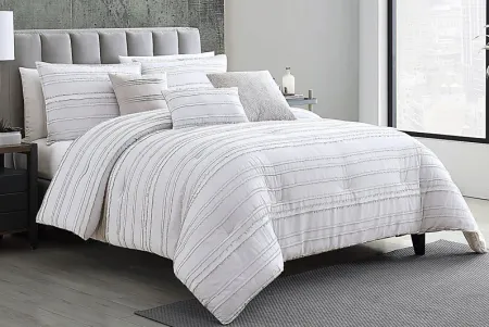 Cosgrave White Gray 6 Pc Queen Comforter Set