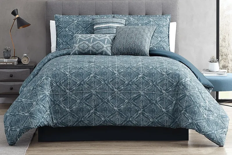 Croxton Blue 7 Pc King Comforter Set