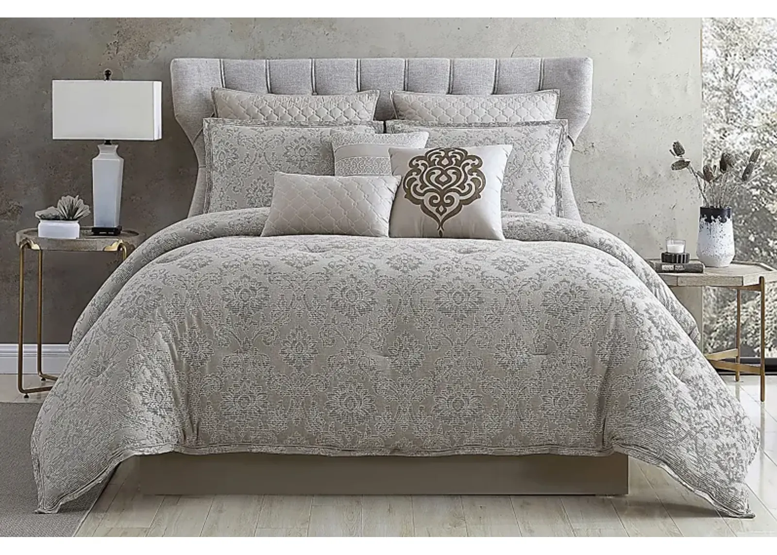 Defremeny Beige 9 Pc Queen Comforter Set