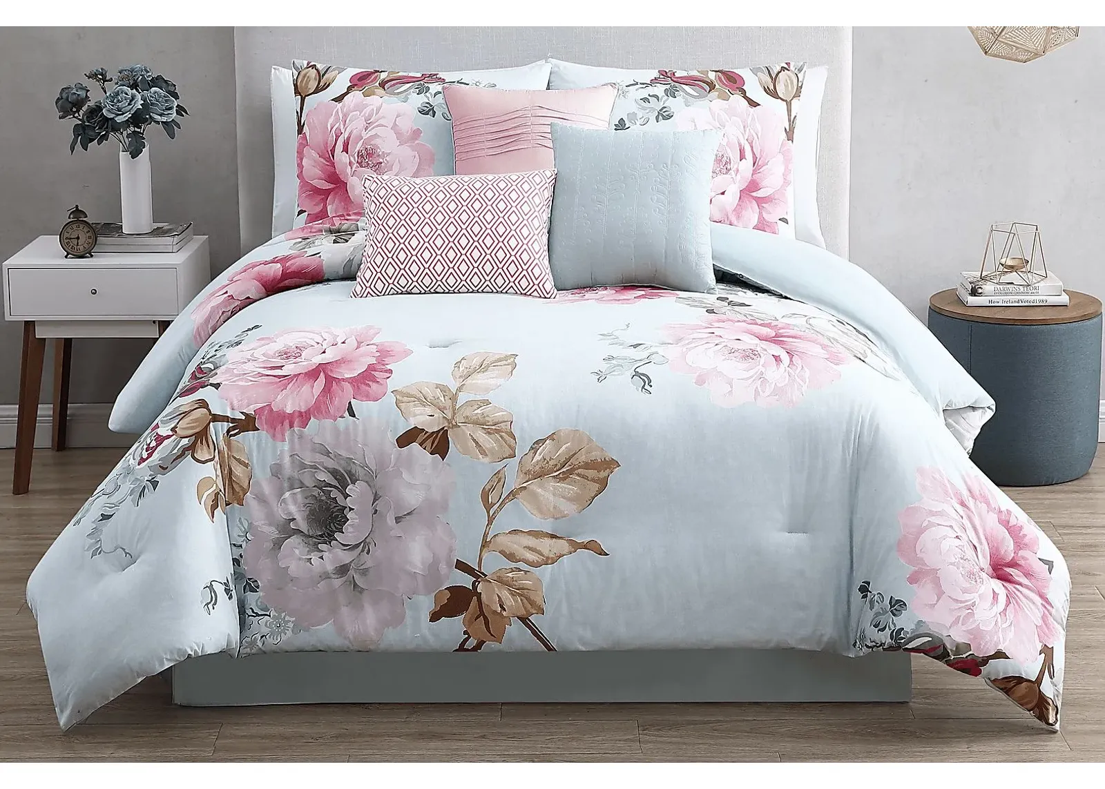 Elrissa Light Blue 7 Pc Queen Comforter Set