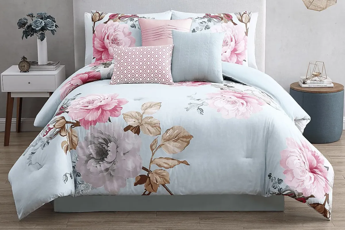 Elrissa Light Blue 7 Pc Queen Comforter Set