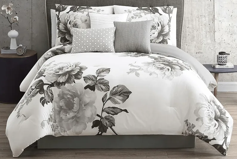 Elrissa Cream Black 7 Pc King Comforter Set