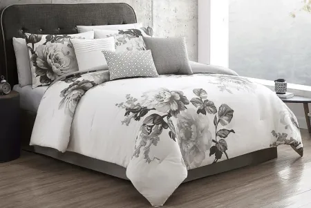 Elrissa Cream Black 7 Pc Queen Comforter Set