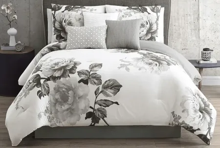 Elrissa Cream Black 7 Pc Queen Comforter Set