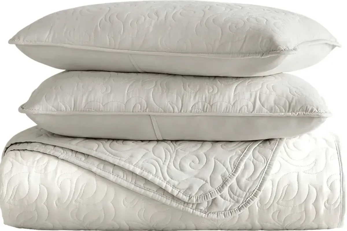 Goldhorn Beige 3 Pc Queen Quilt Set