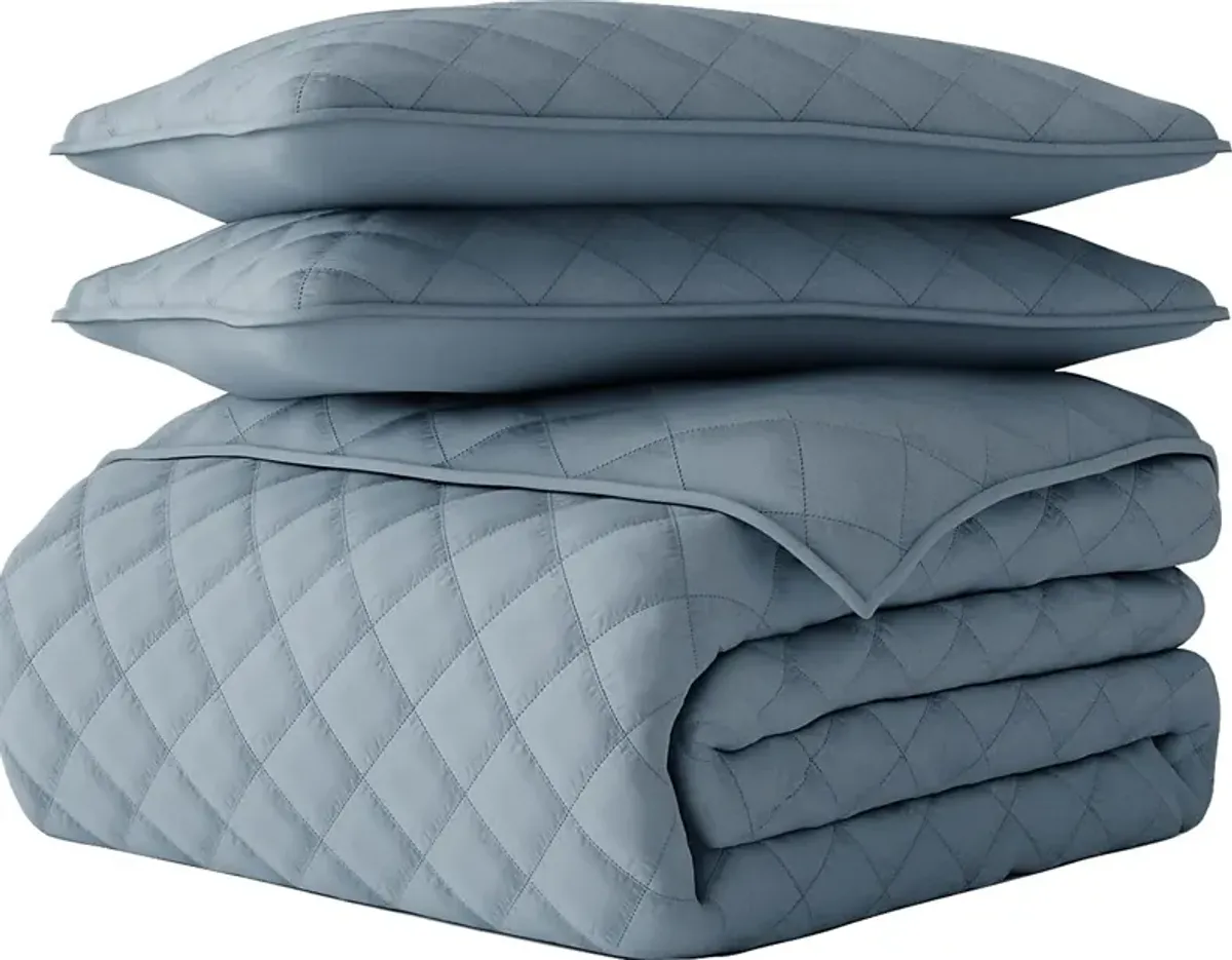 Lulldale Blue 3 Pc Queen Quilt Set