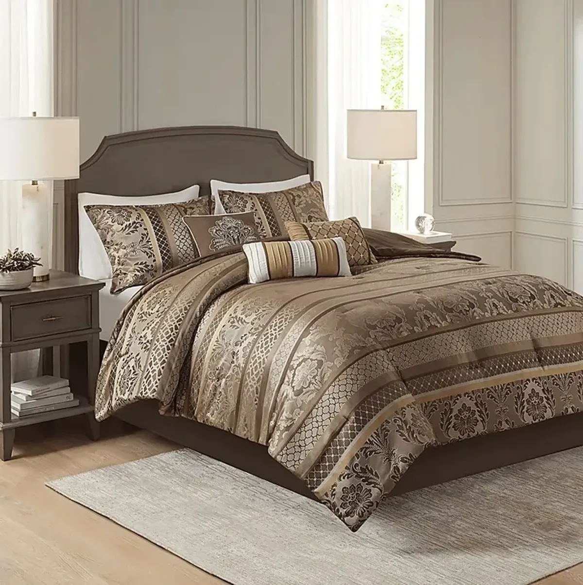 Yewell Brown 7 Pc Queen Comforter Set