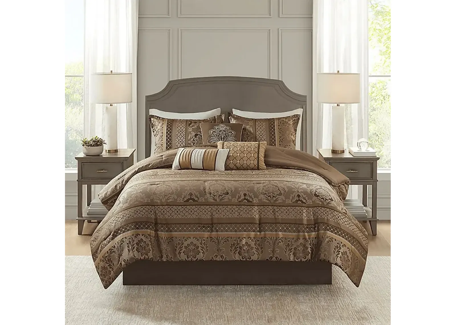 Yewell Brown 7 Pc Queen Comforter Set