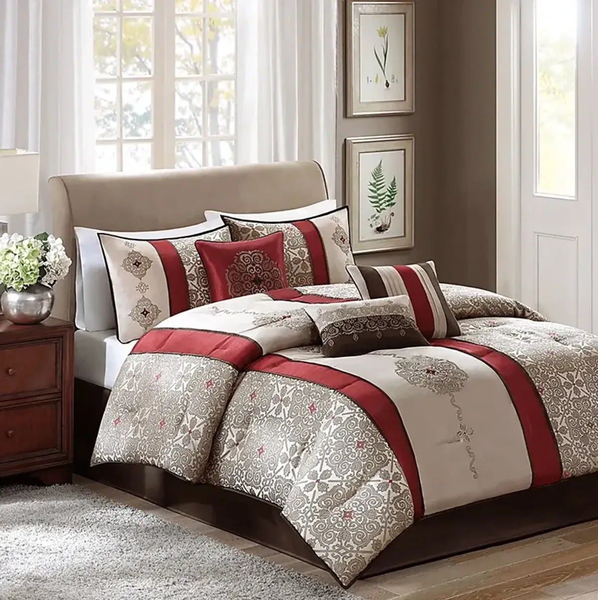 Aragonne Red 7 Pc Queen Comforter Set