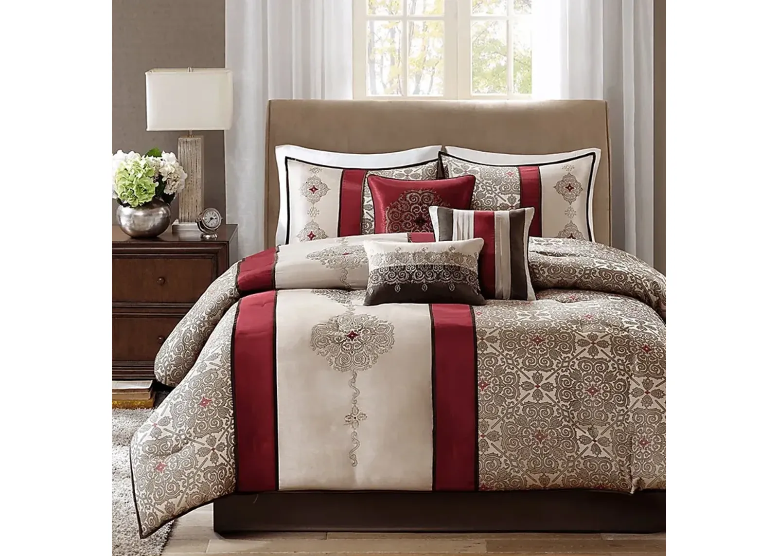 Aragonne Red 7 Pc Queen Comforter Set