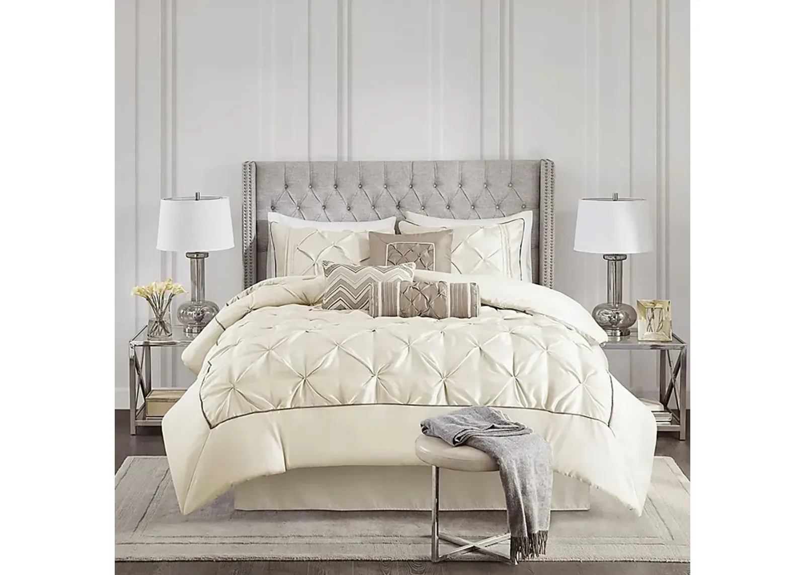 Bergerae Ivory 7 Pc California King Comforter Set