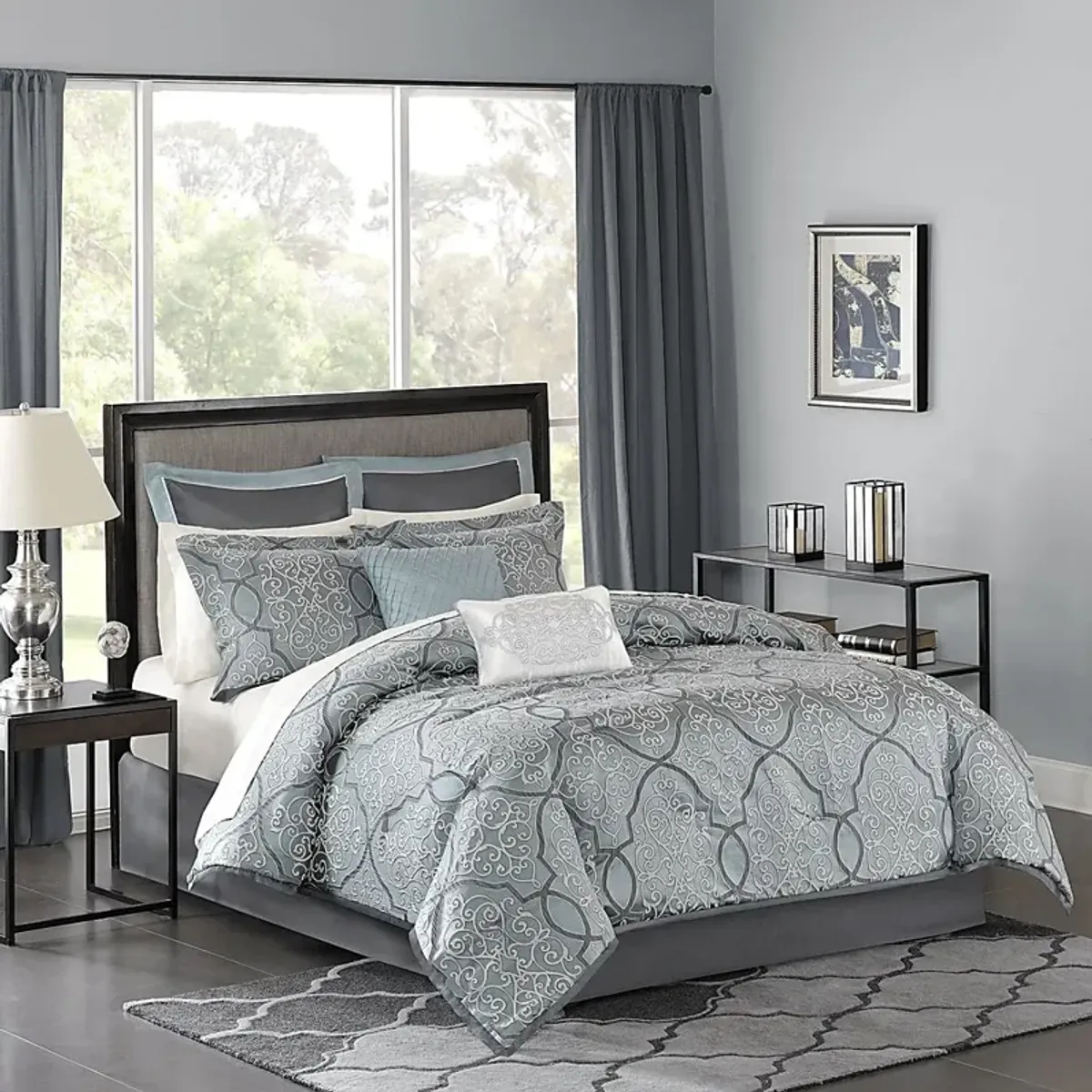 Brerard Blue 12 Pc Queen Comforter Set