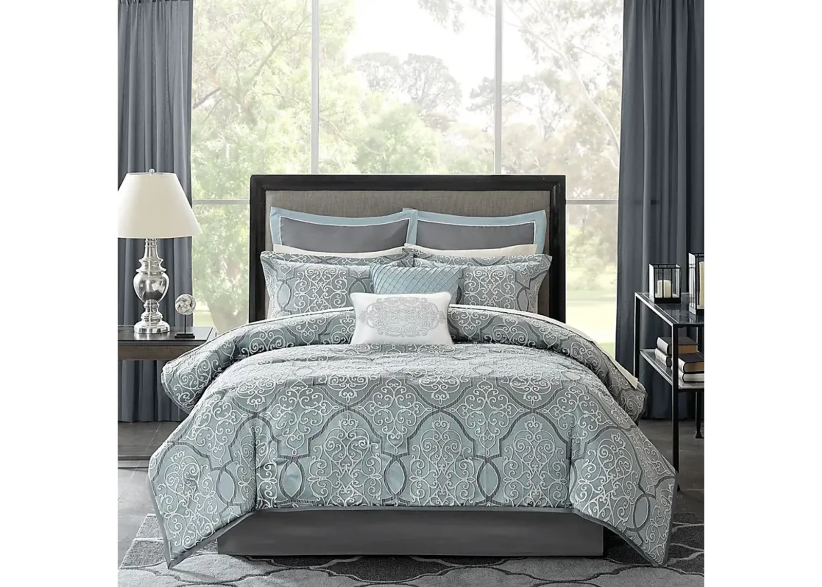 Brerard Blue 12 Pc Queen Comforter Set