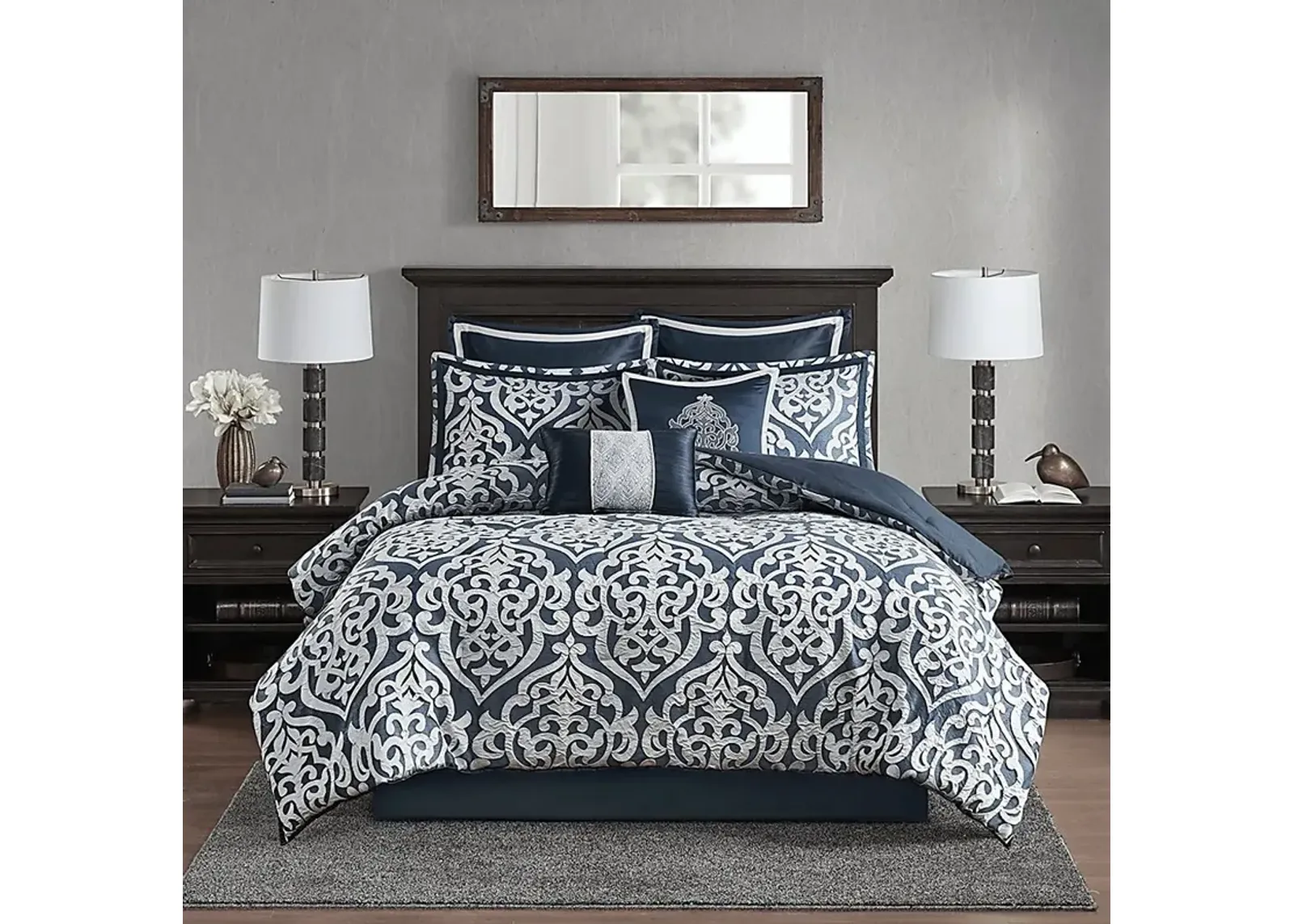 Cherbourg Navy 8 Pc Queen Comforter Set