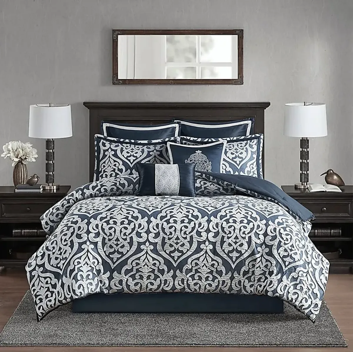 Cherbourg Navy 8 Pc Queen Comforter Set