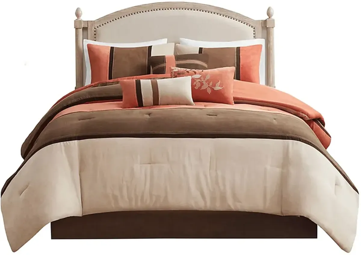 Colapissa Coral Brown 7 Pc Queen Comforter Set