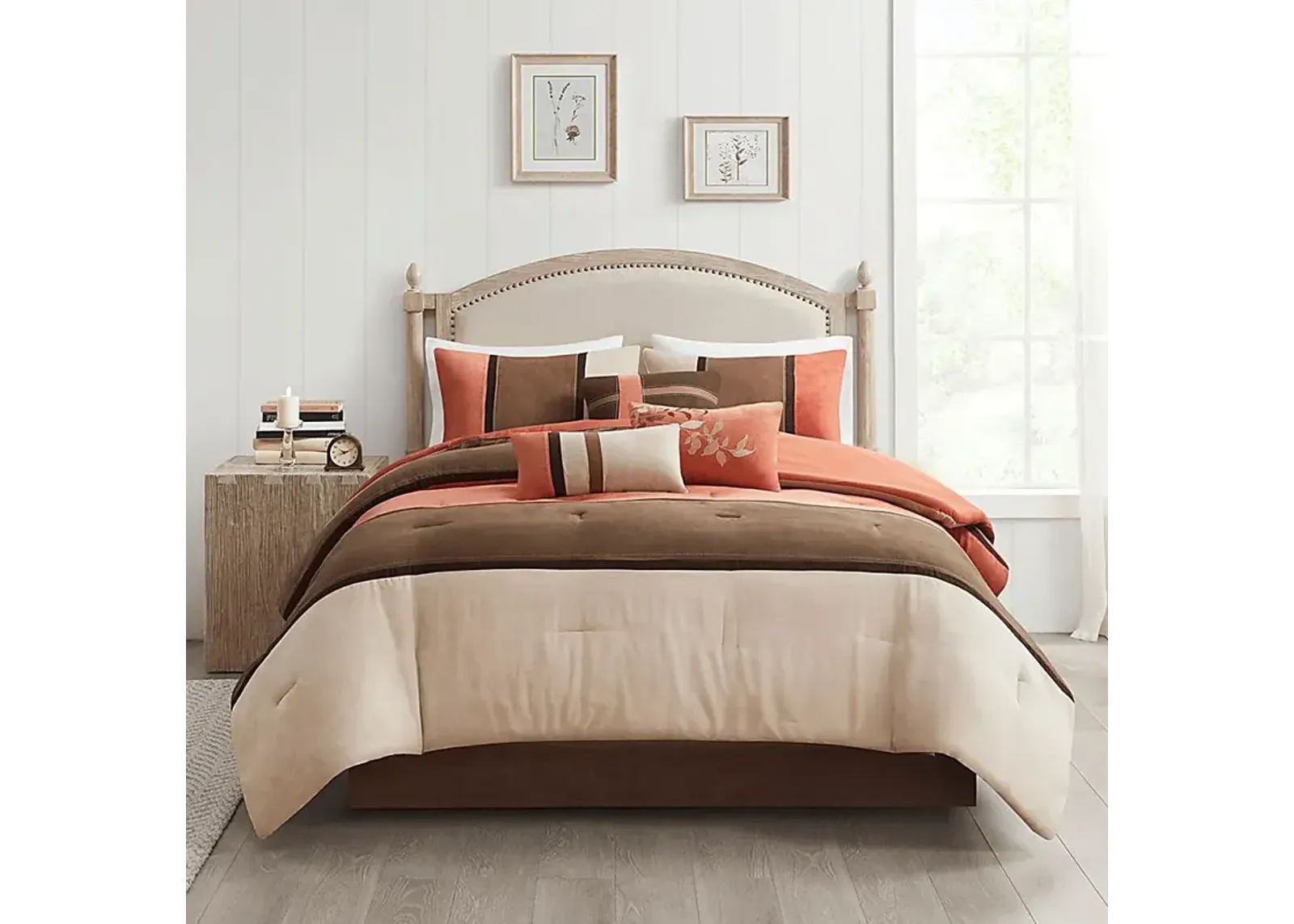 Colapissa Coral Brown 7 Pc Queen Comforter Set