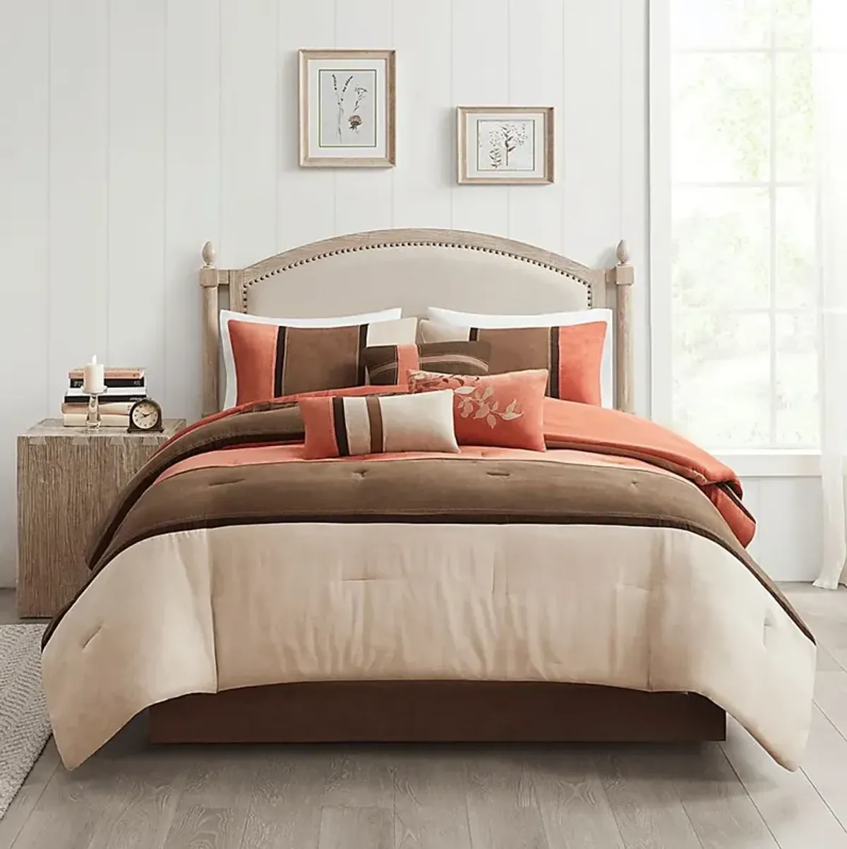 Colapissa Coral Brown 7 Pc Queen Comforter Set