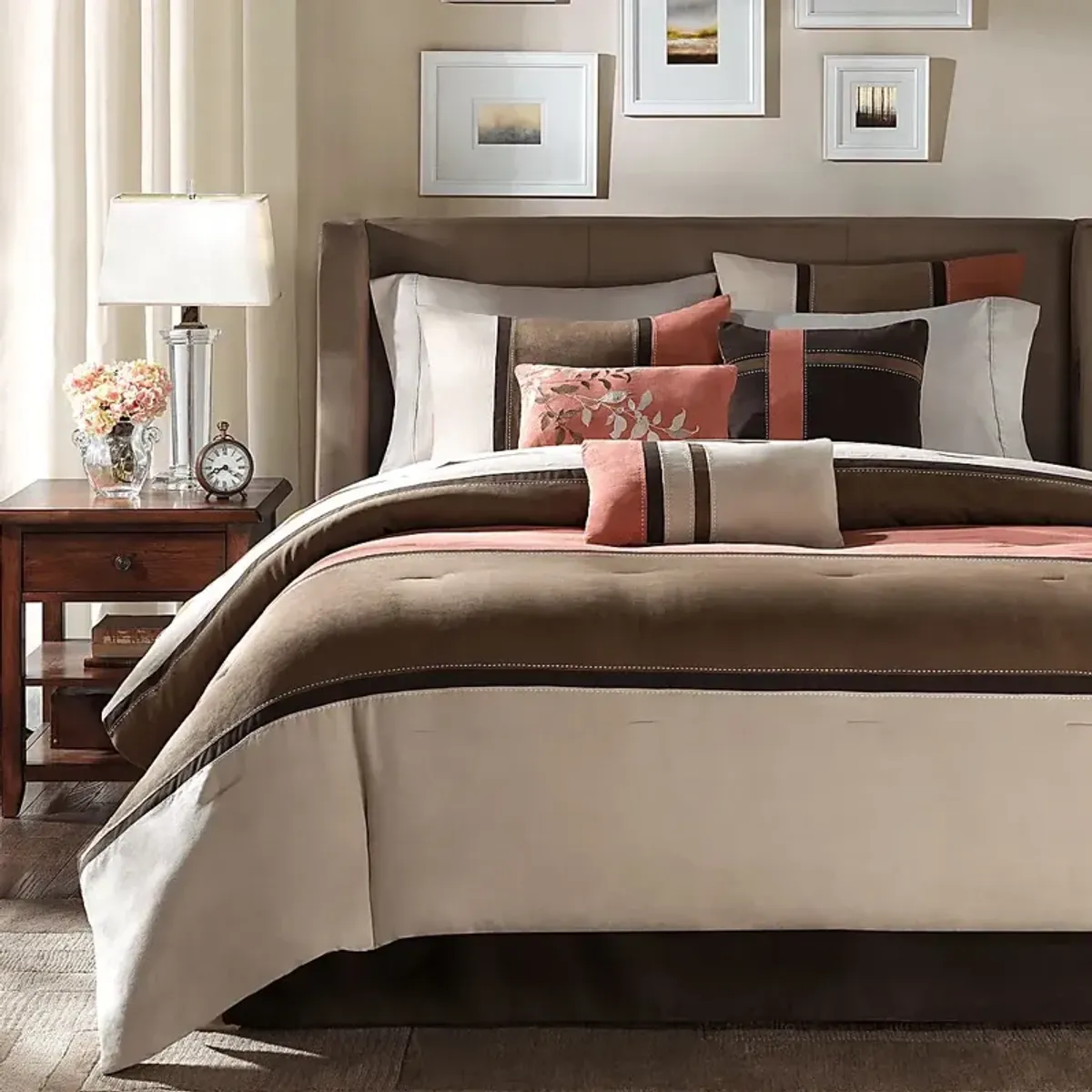 Colapissa Coral Brown 7 Pc California King Comforter Set