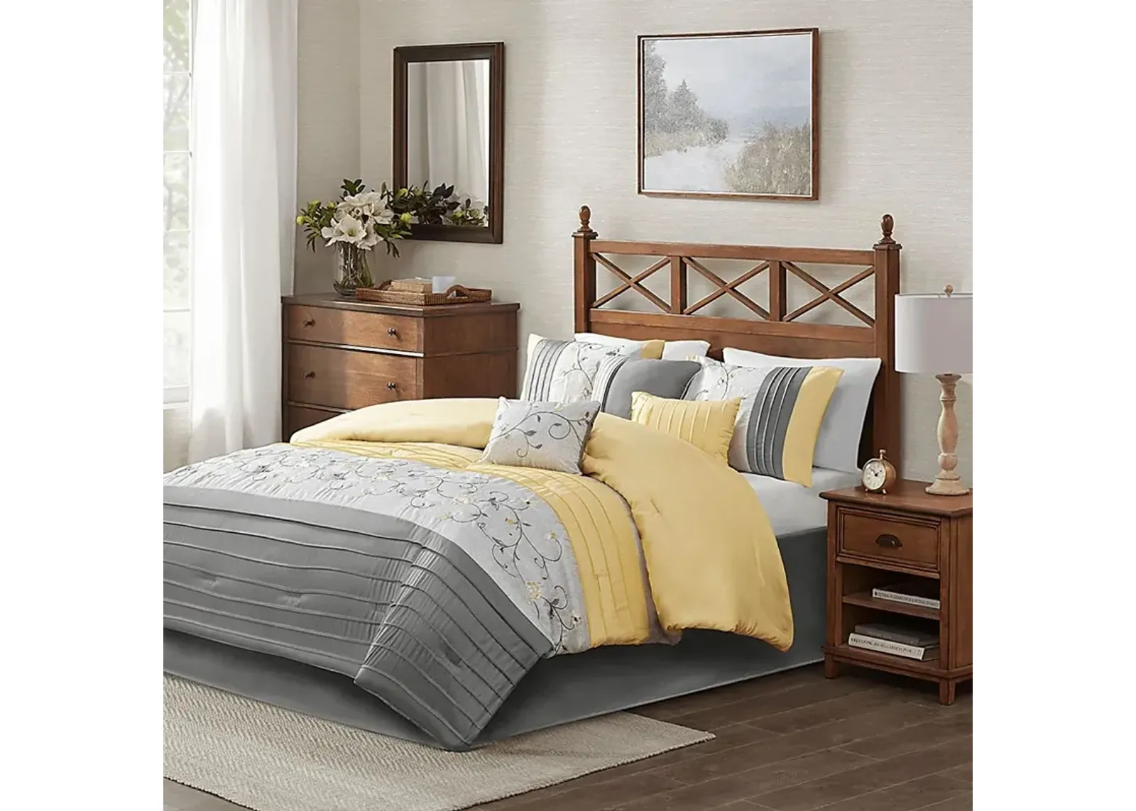 Dodt Yellow Gray 7 Pc Queen Comforter Set