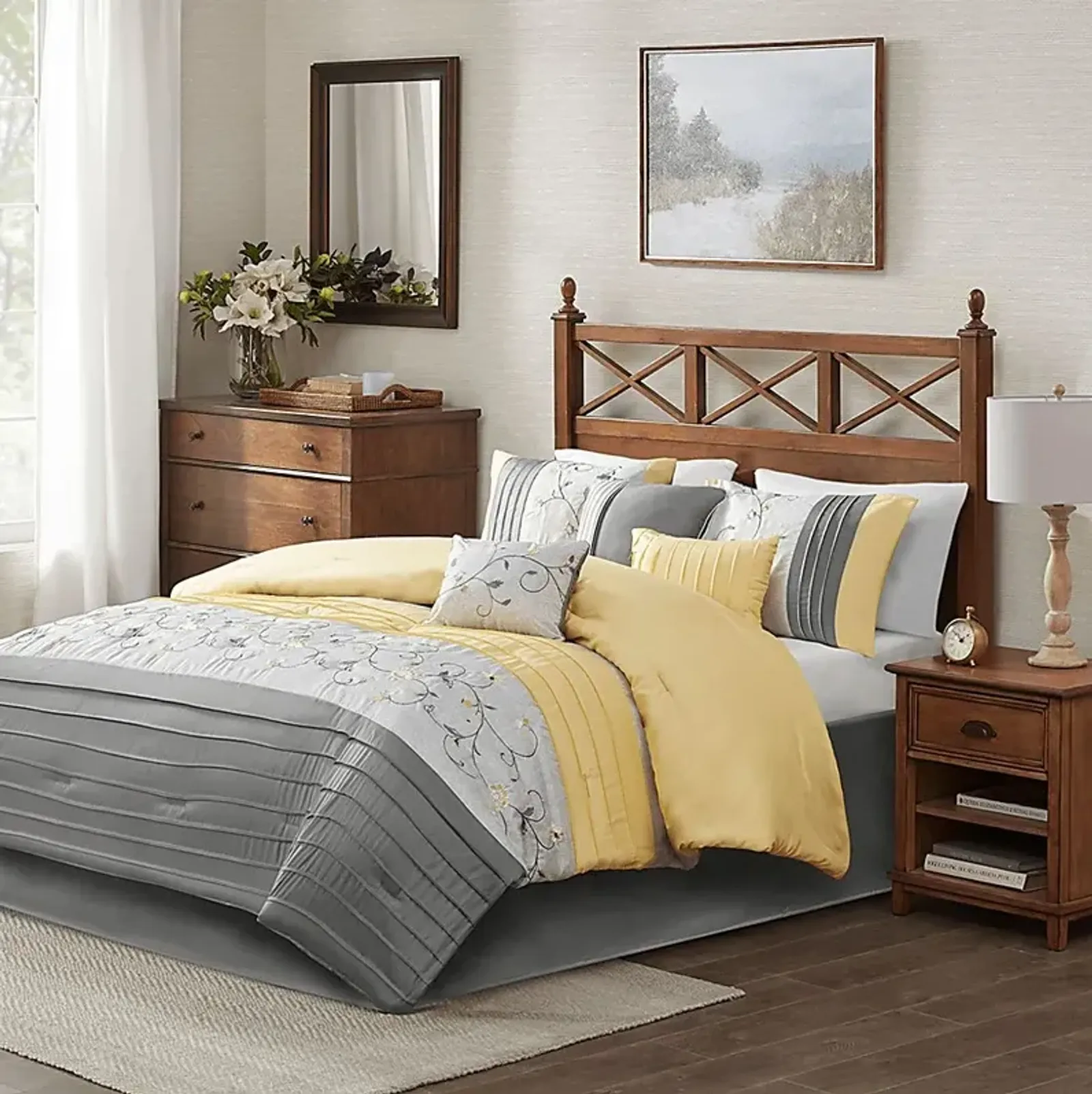 Dodt Yellow Gray 7 Pc California King Comforter Set