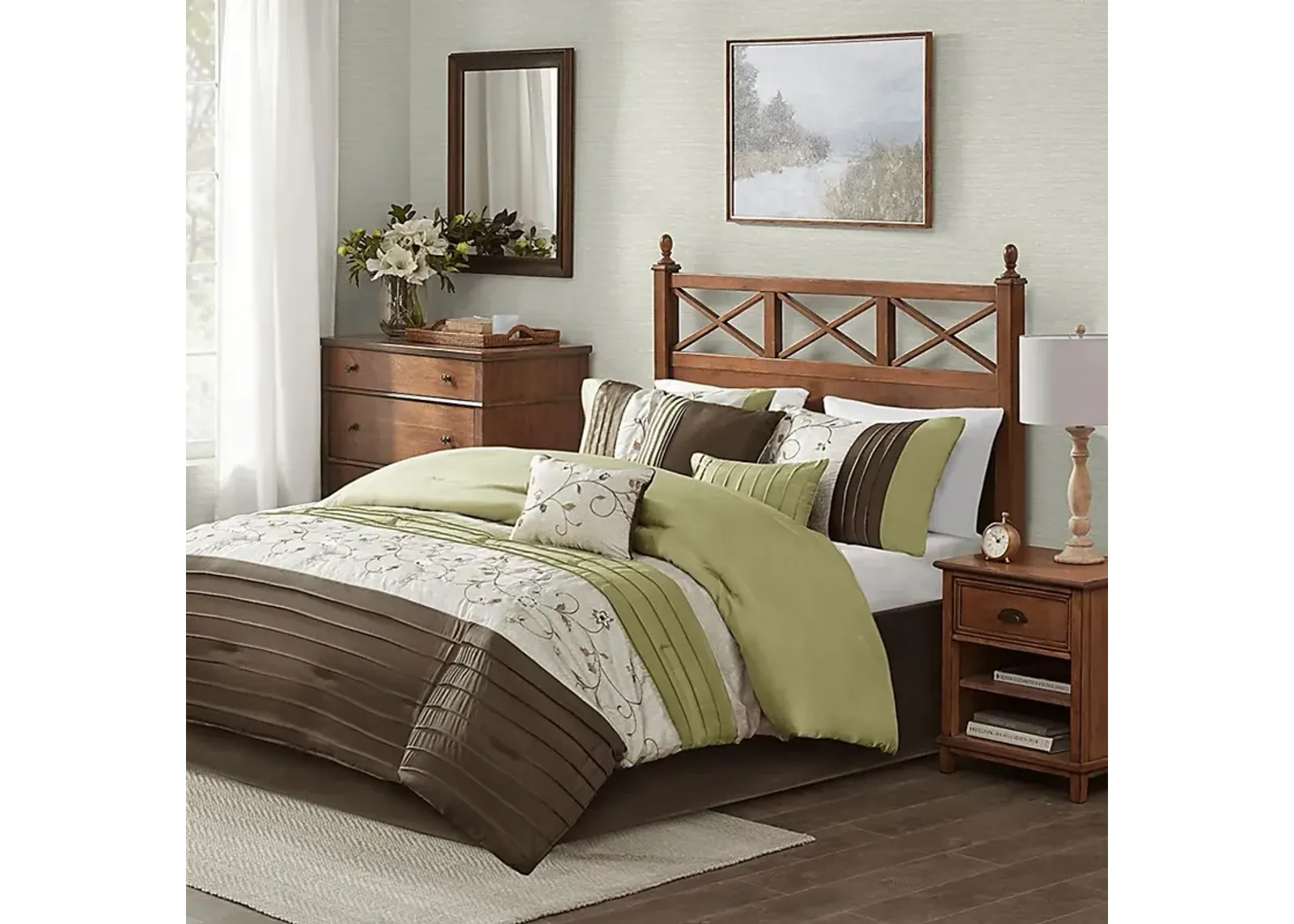 Dodt Green Brown 7 Pc Queen Comforter Set