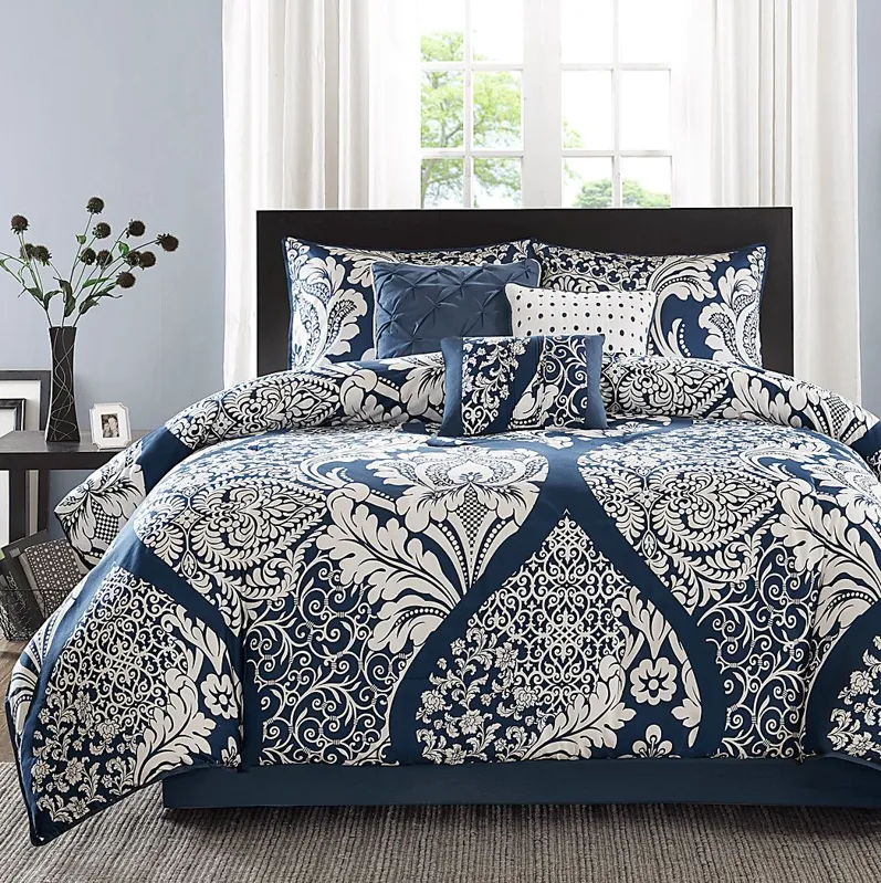 Hedwige Blue 7 Pc Queen Comforter Set