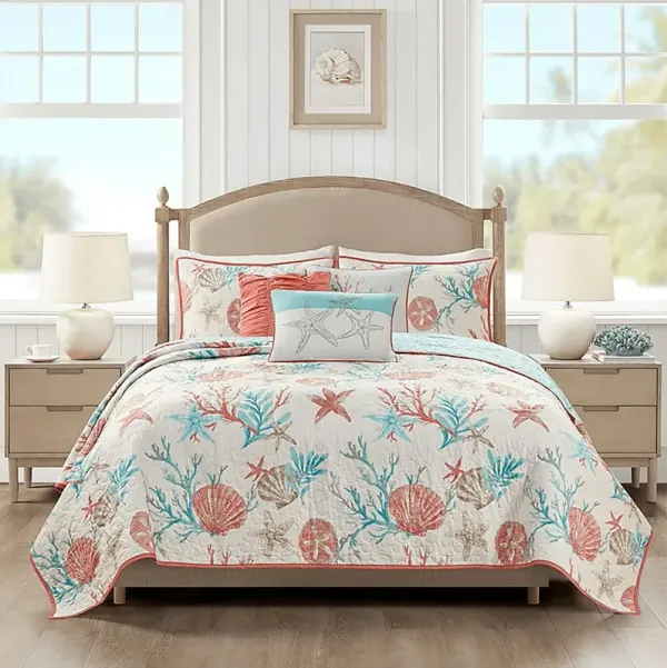 Craigie Coral 6 Pc Full/Queen Coverlet Set