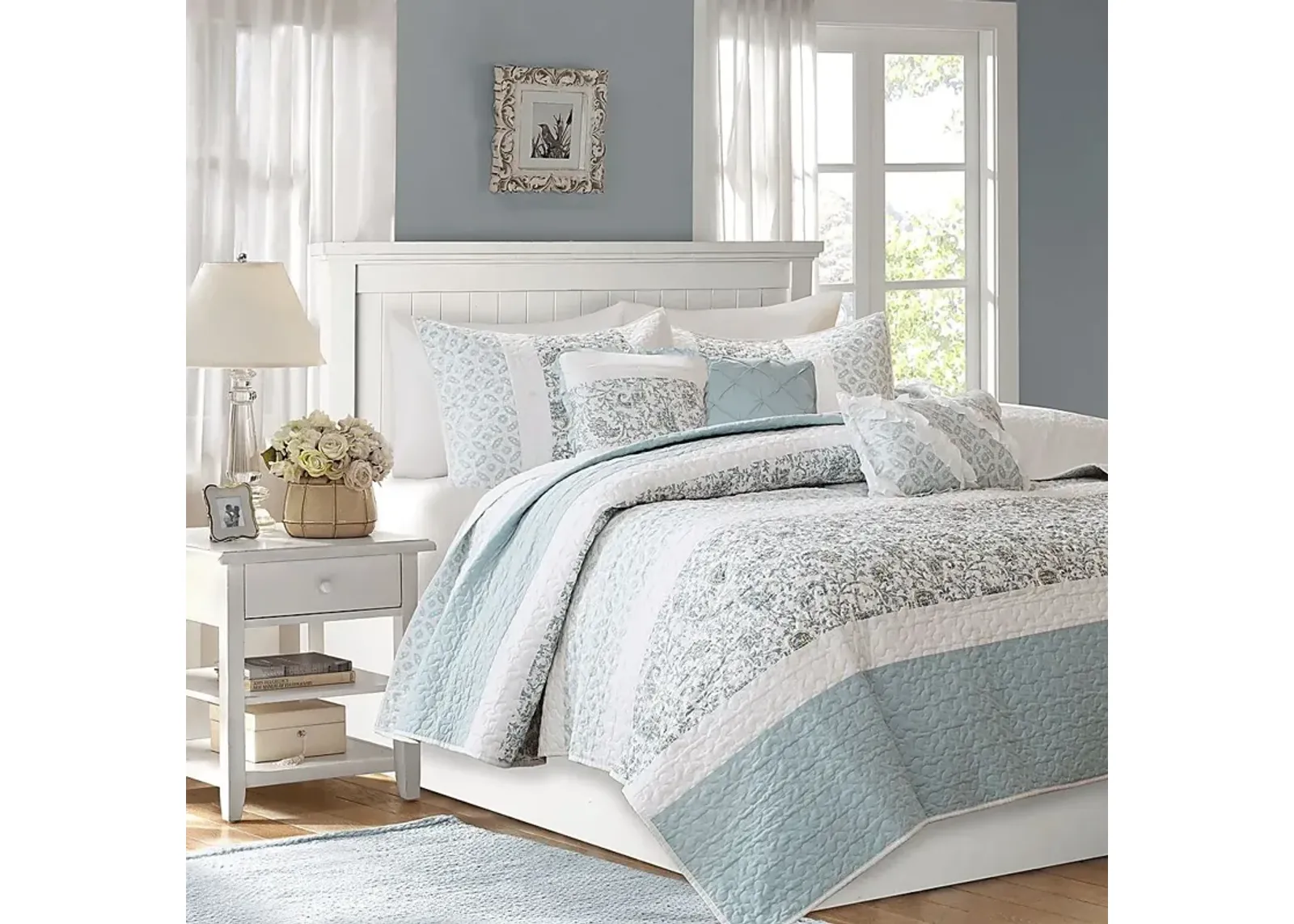 Manasses Blue 9 Pc Queen Duvet Set