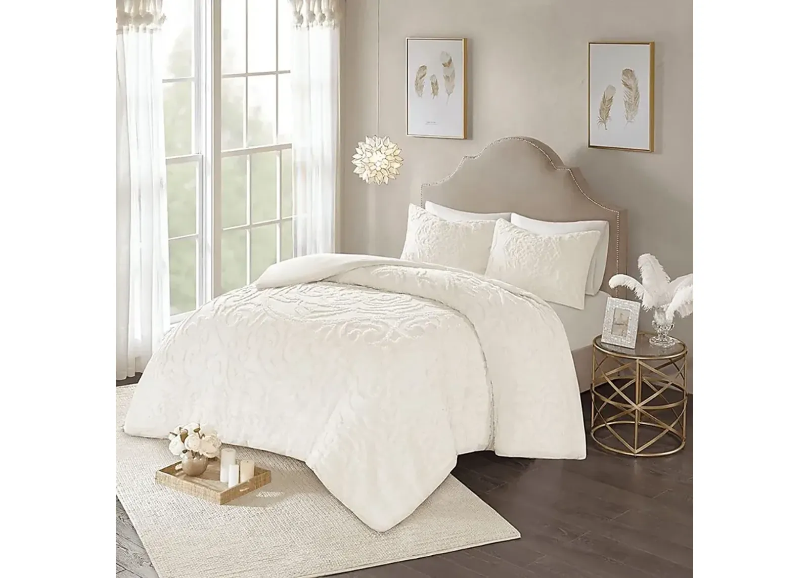 Mazant White 3 Pc Full/Queen Duvet Set